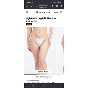 New Medium Fabletics Bright White High Cut String Cheeky Bikini Swim Bottoms